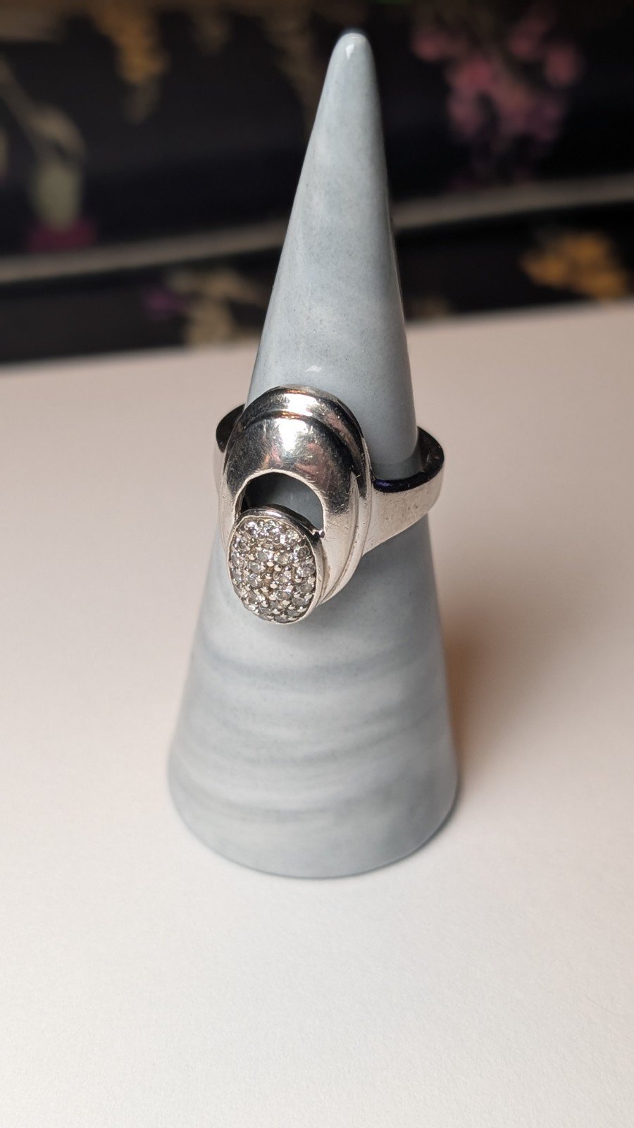 Vintage Sterling Silver Clear CZ Statement Ring | Size N 1/2 | 925 - Image 7