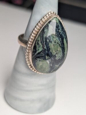 Vintage Sterling Silver Kambaba Green/Black Jasper Ring | Size T | 925 Silver