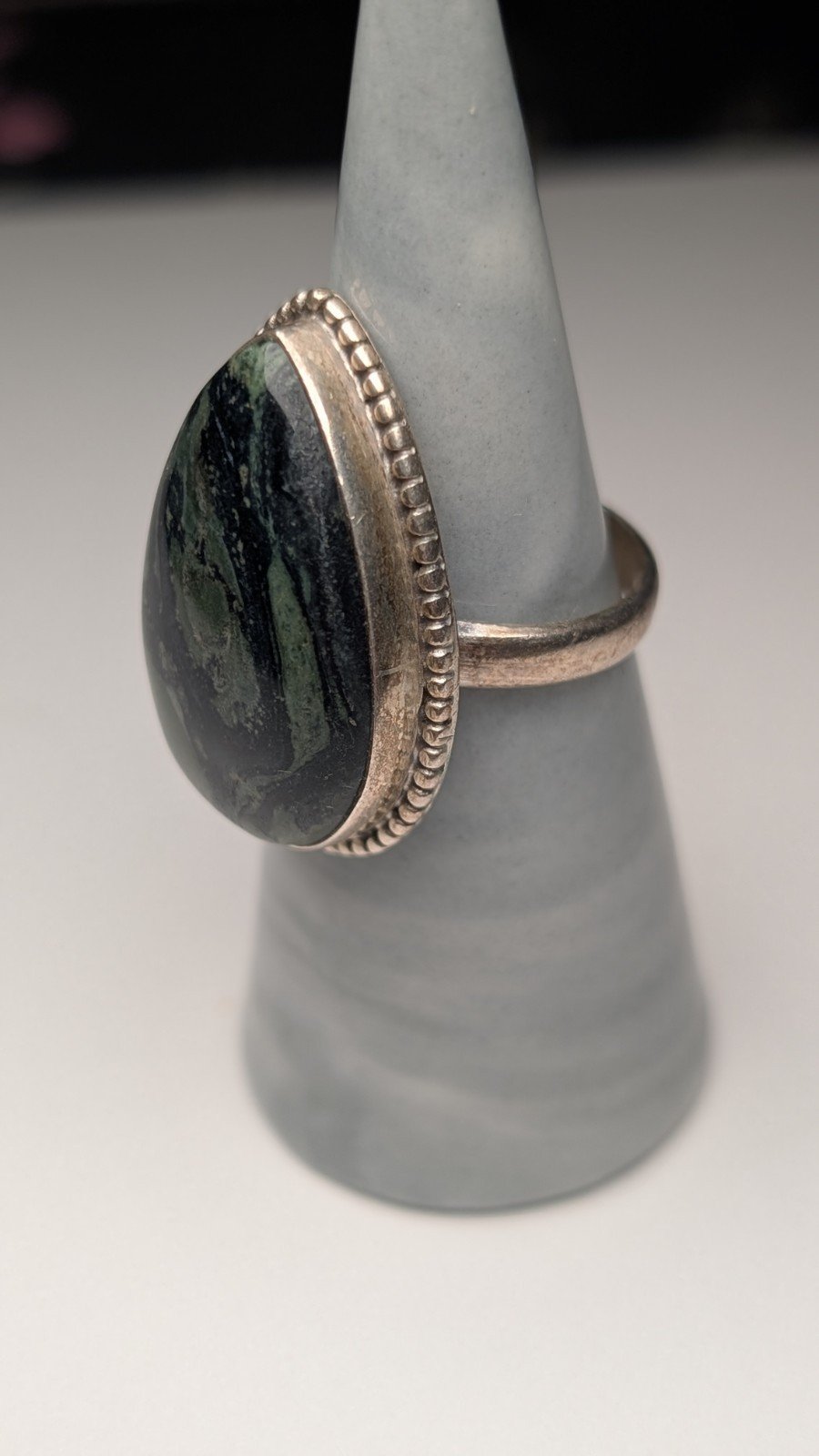 Vintage Sterling Silver Kambaba Green/Black Jasper Ring | Size T | 925 Silver - Image 4