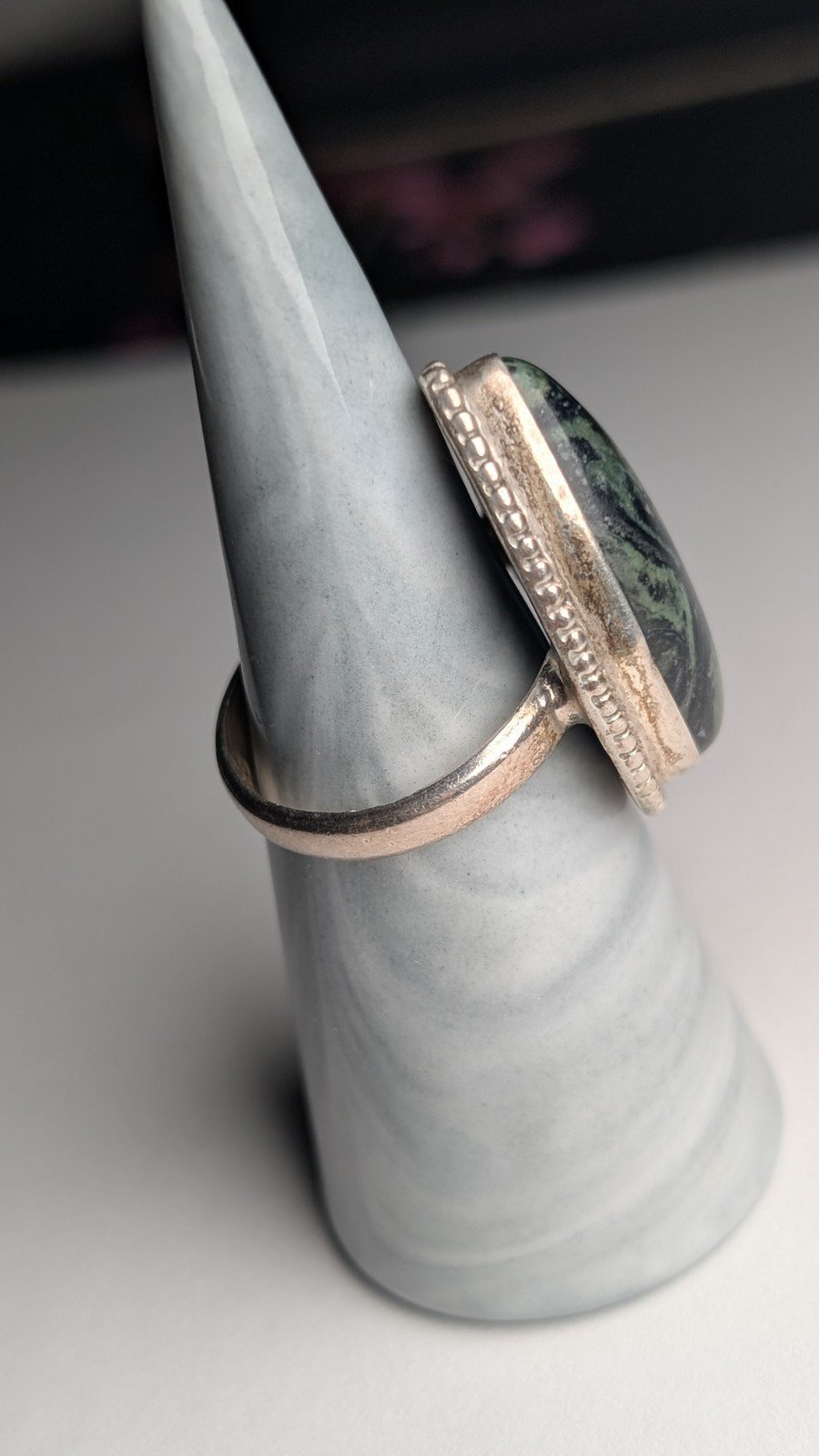 Vintage Sterling Silver Kambaba Green/Black Jasper Ring | Size T | 925 Silver - Image 5