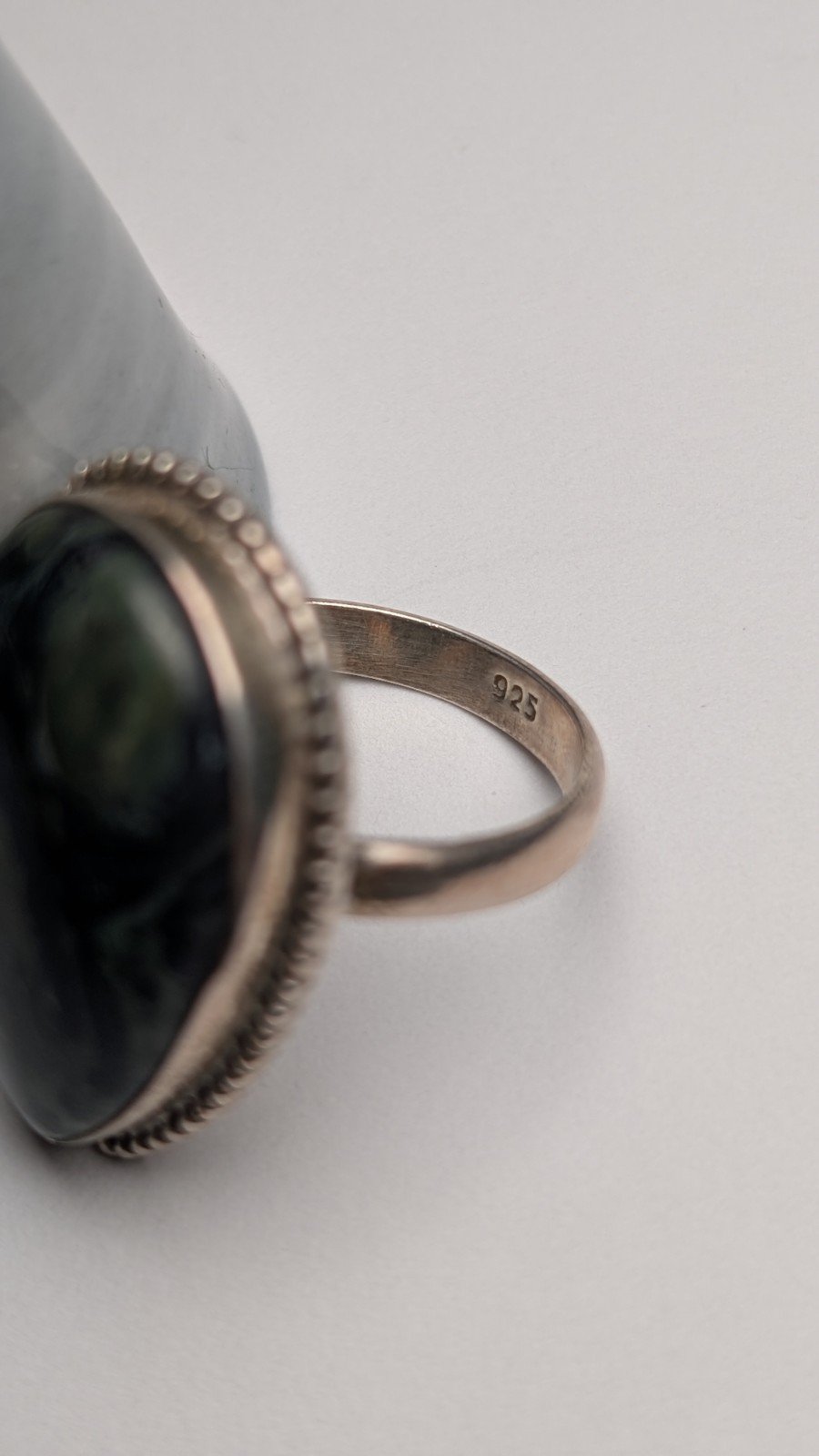 Vintage Sterling Silver Kambaba Green/Black Jasper Ring | Size T | 925 Silver - Image 7