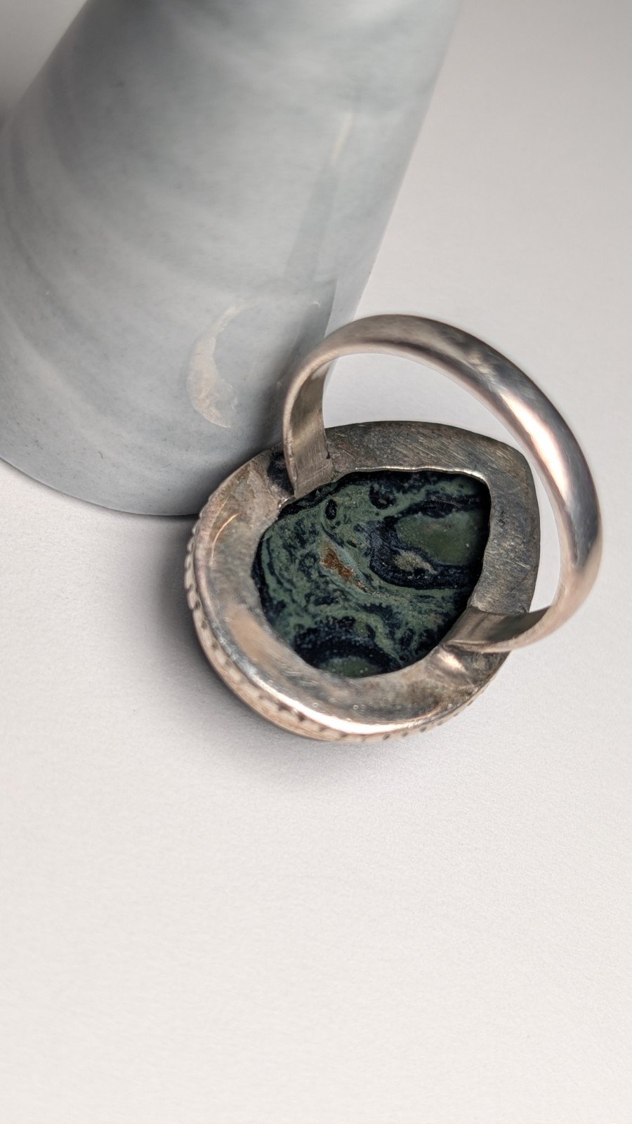 Vintage Sterling Silver Kambaba Green/Black Jasper Ring | Size T | 925 Silver - Image 8