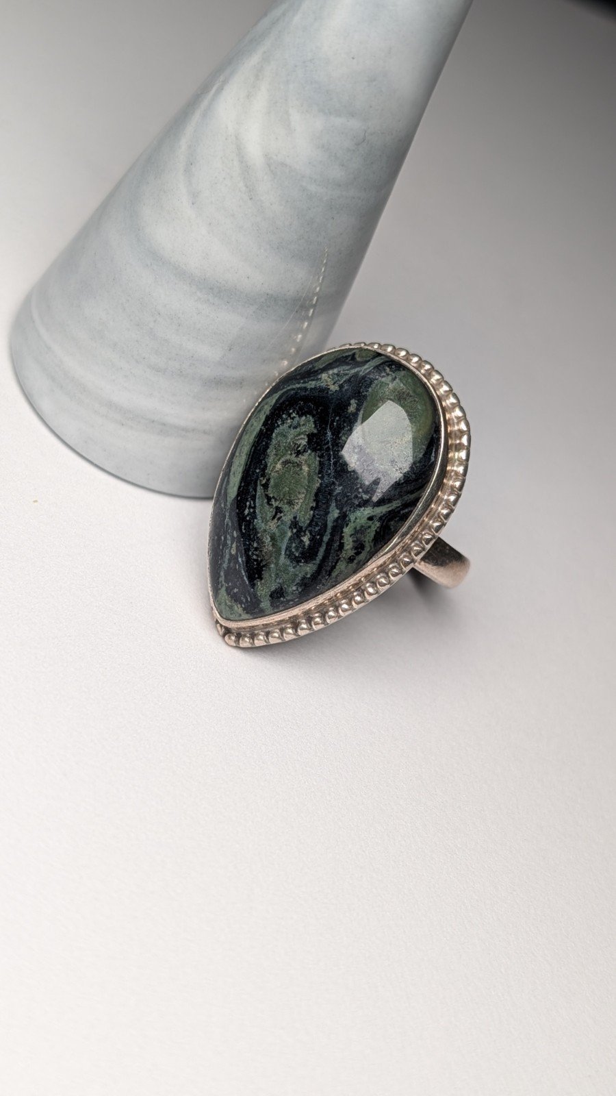 Vintage Sterling Silver Kambaba Green/Black Jasper Ring | Size T | 925 Silver - Image 10