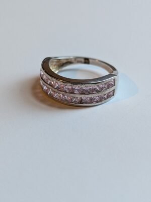 Vintage Sterling Silver 2 Row Pink Gem Ring | Size P 1/2 | 925 Silver