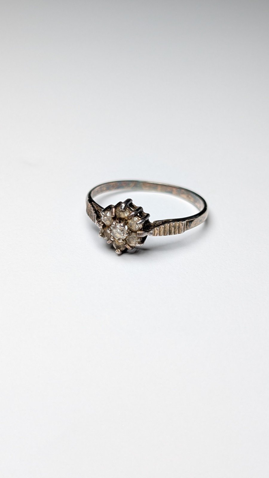 Vintage Sterling Silver Cluster Clear Gemstone Ring | Size Q | Cluster Ring