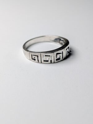 Vintage Sterling Silver Greek Key Pattern Band Ring | Size R 1/2 | 925 Silver