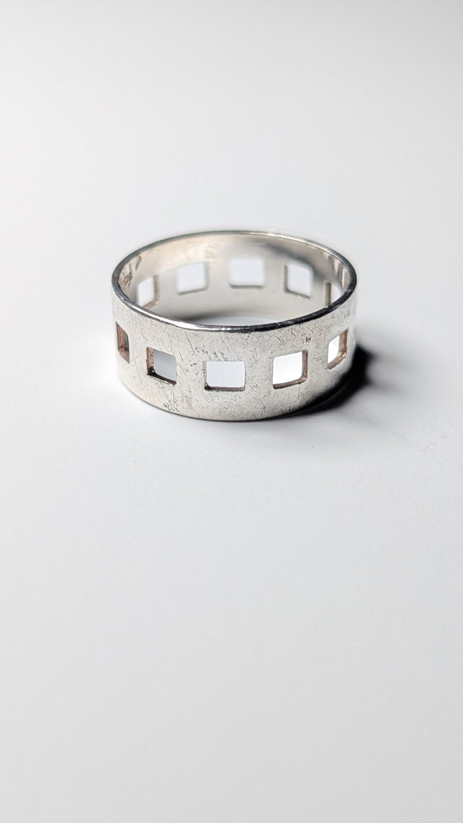 Vintage Sterling Silver Square Holes Band Ring | Size R | 925 Silver