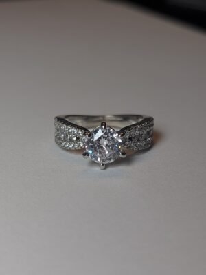 Vintage Sterling Silver CZ Stone Clear Gemstone Ring | Size L 1/2 | 925