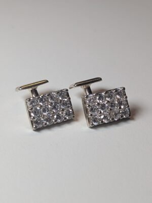 Vintage Sterling Silver Mens Clear Gemstones Cufflinks | 925 Silver