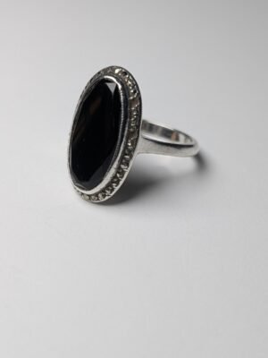 Vintage Sterling Silver Oval Black Onyx Ring | M 1/2 | 925 Silver