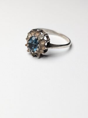Vintage Sterling Silver Blue Cluster Ring | Size O 1/2 | Missing Stones