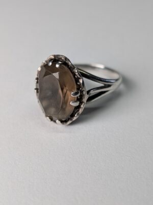 Vintage Sterling Silver Smokey Quartz Gemstone Ring | Size J 1/2 | 925 Silver