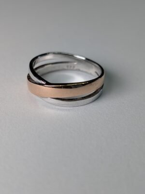 Vintage Sterling Silver Gold Tone Crossover Ring | Size P | 925 Silver Ring