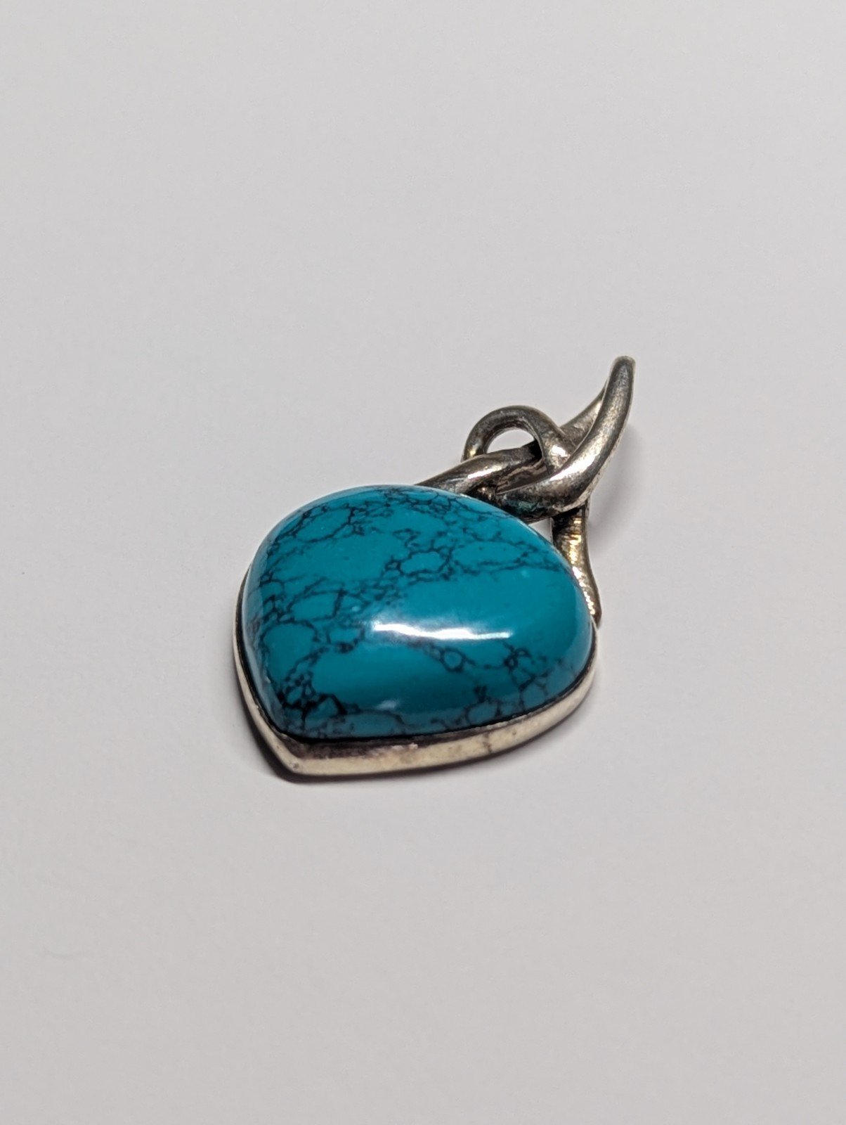 Vintage Sterling Silver Blue Heart Shaped Turquoise Pendant | 925 Silver