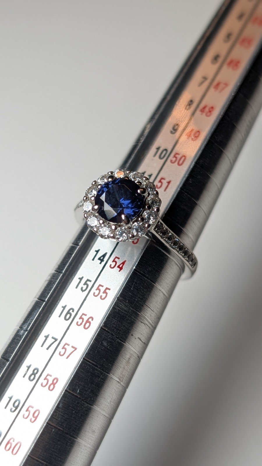 Vintage Sterling Silver Blue & Clear DQCZ Halo Gemstone Ring | Size M | 925 - Image 2