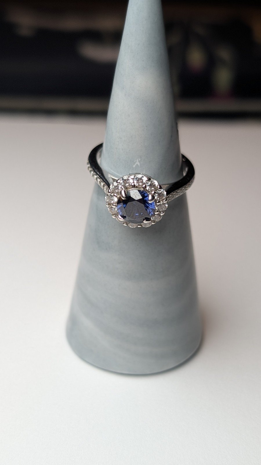 Vintage Sterling Silver Blue & Clear DQCZ Halo Gemstone Ring | Size M | 925 - Image 4