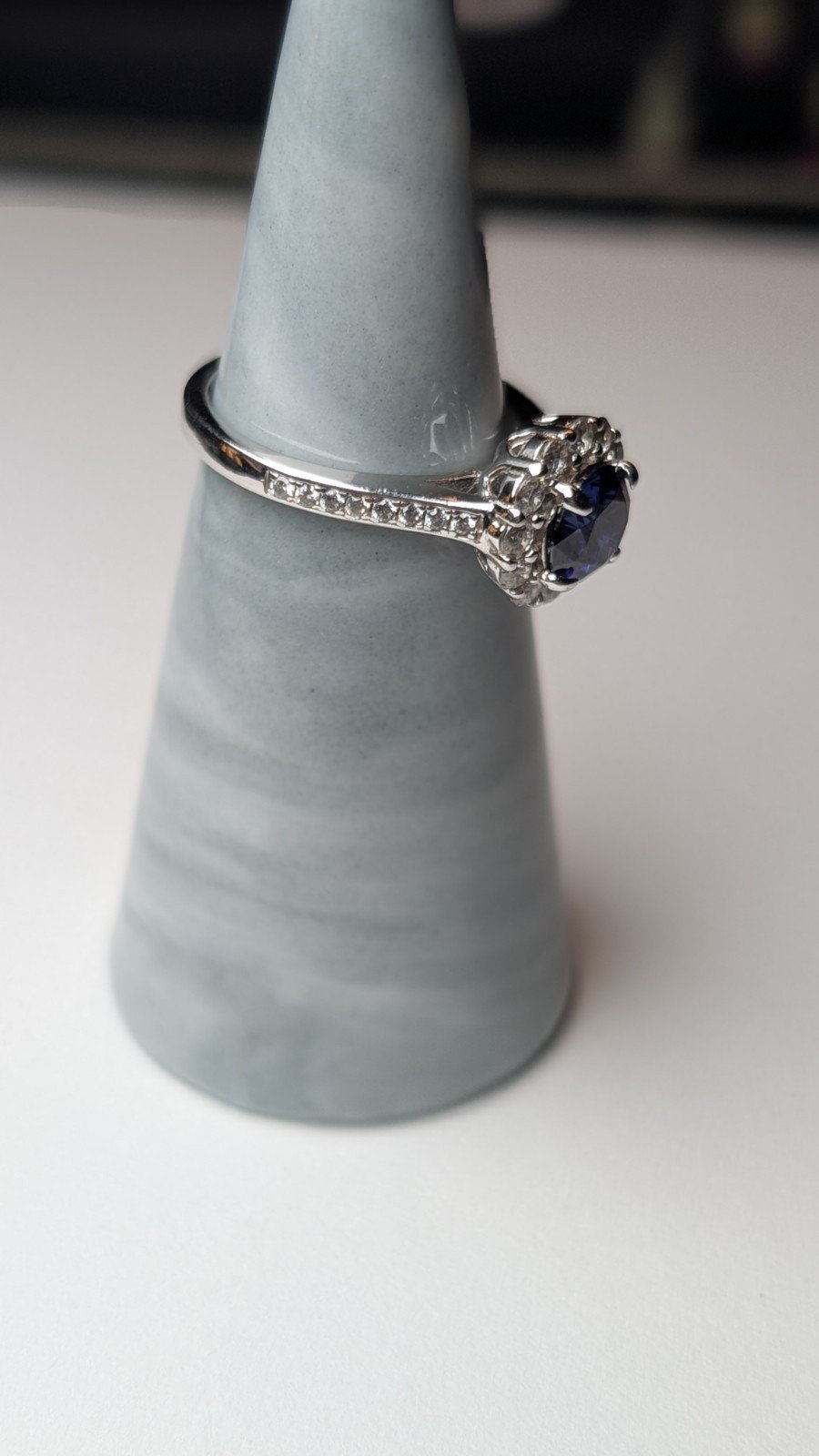 Vintage Sterling Silver Blue & Clear DQCZ Halo Gemstone Ring | Size M | 925 - Image 5