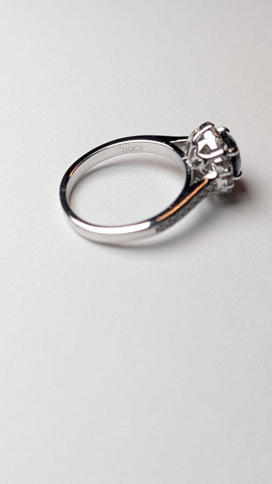 Vintage Sterling Silver Blue & Clear DQCZ Halo Gemstone Ring | Size M | 925 - Image 8