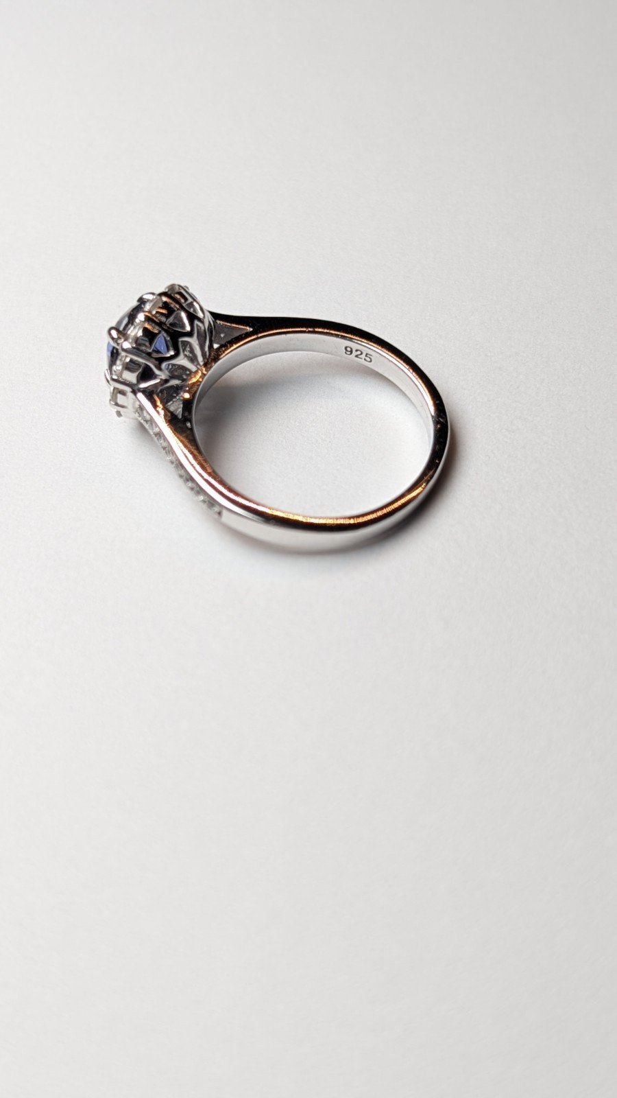 Vintage Sterling Silver Blue & Clear DQCZ Halo Gemstone Ring | Size M | 925 - Image 9