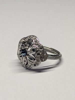 Vintage Costume Jewellery Blue And Clear Gemstones Ring | Size N 1/2