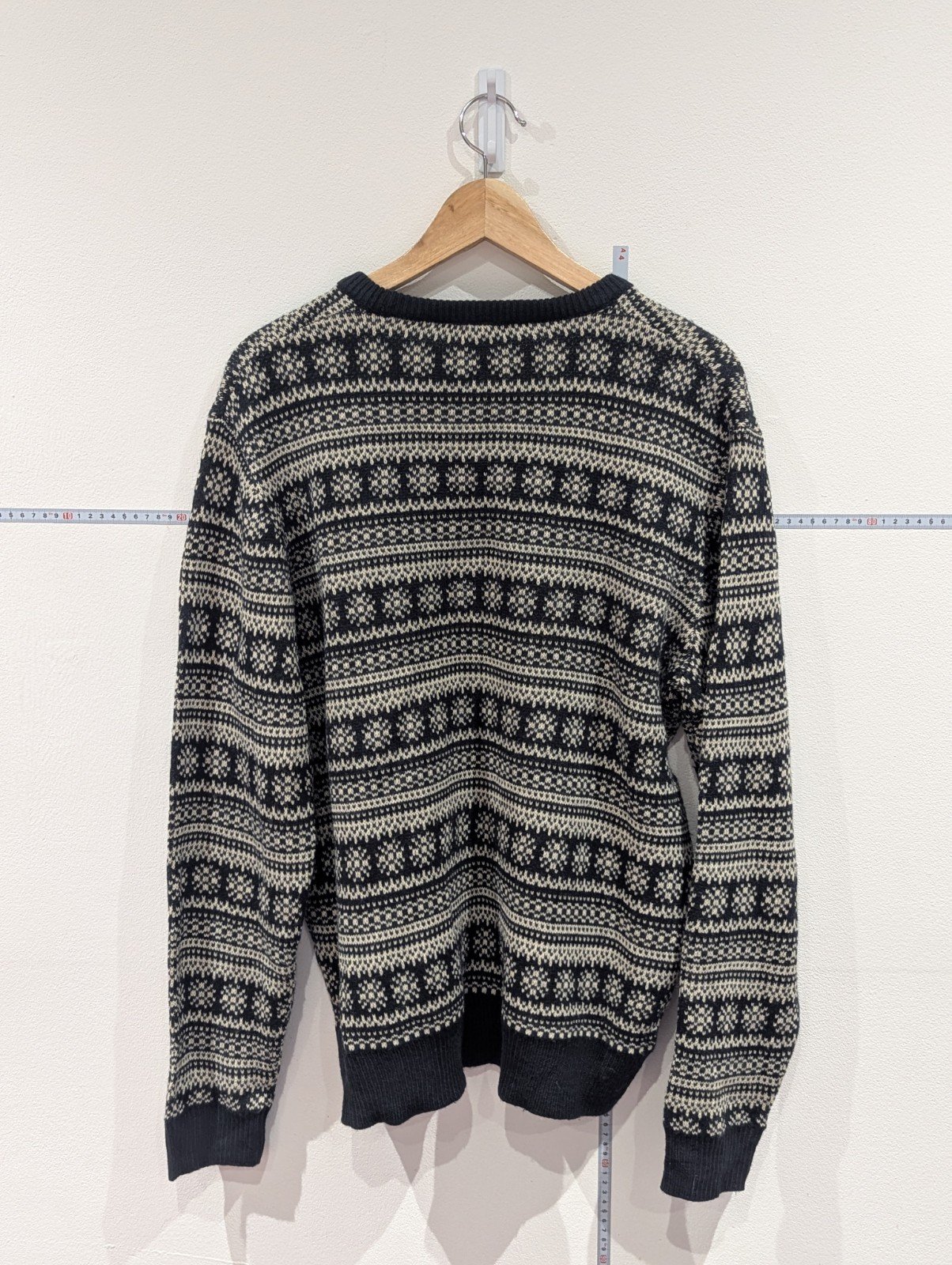 Vintage Large Dark Blue And White Deer Reindeer Christmas Jumper Cardigan L - Image 3