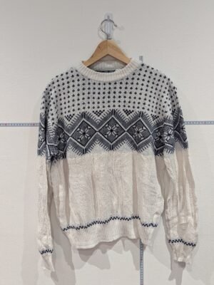 Vintage White Rob Winter Patterned Cardigan Jumper Medium M Long Sleeve Retro