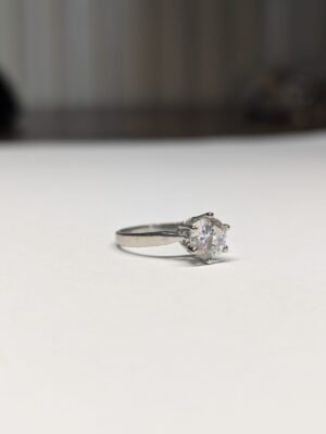 Vintage Sterling Silver Solitaire CZ Ring | Size J | 925 Silver
