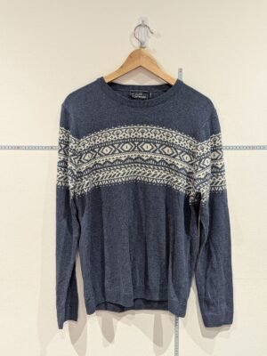 Vintage Style Topman Mens Thin Jumper Size Medium Blue and White Long Sleeve Top