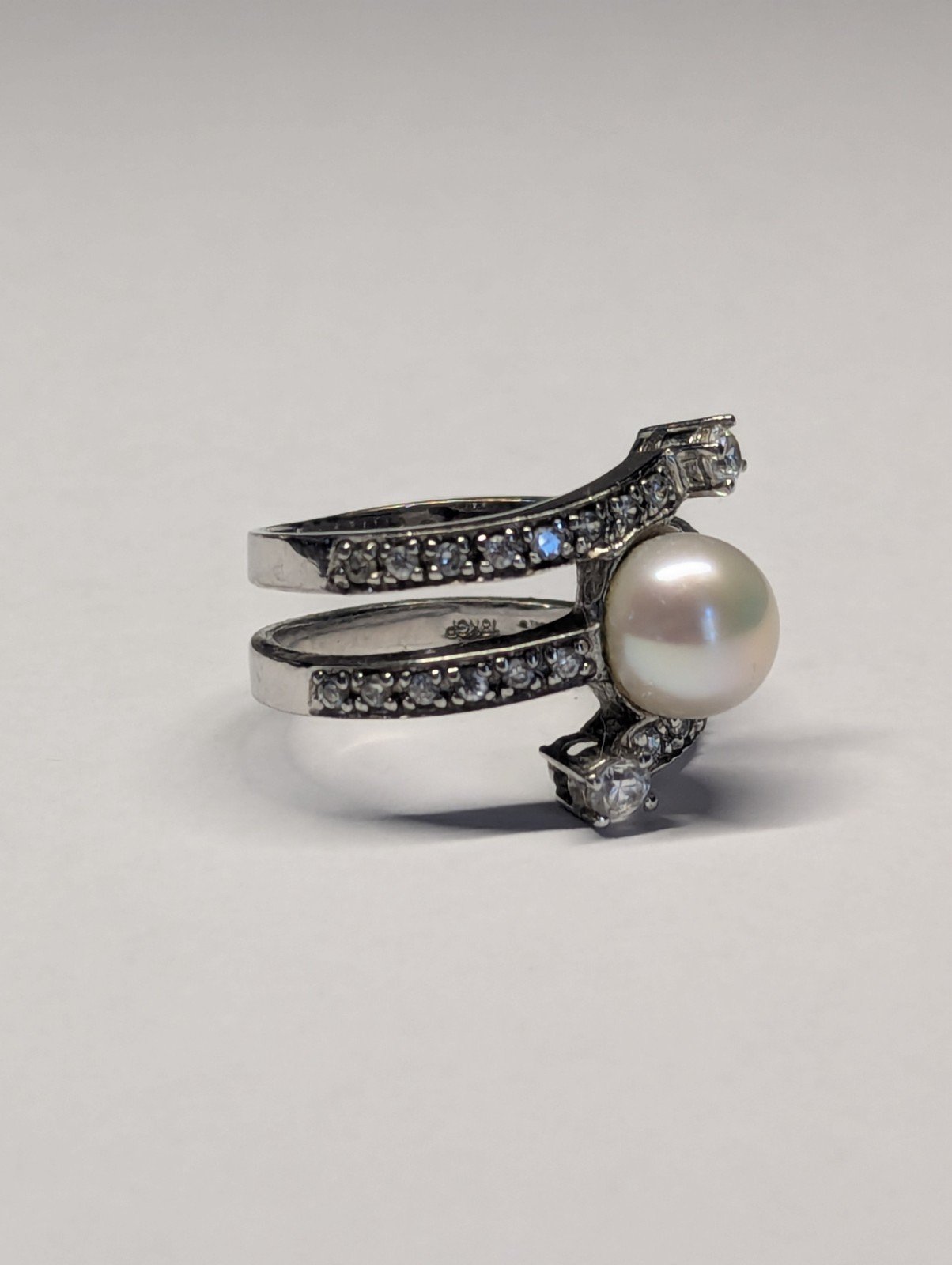 Vintage Costume Jewellery Pearl And CZ Stones Replica | Size P 1/2 - Image 2