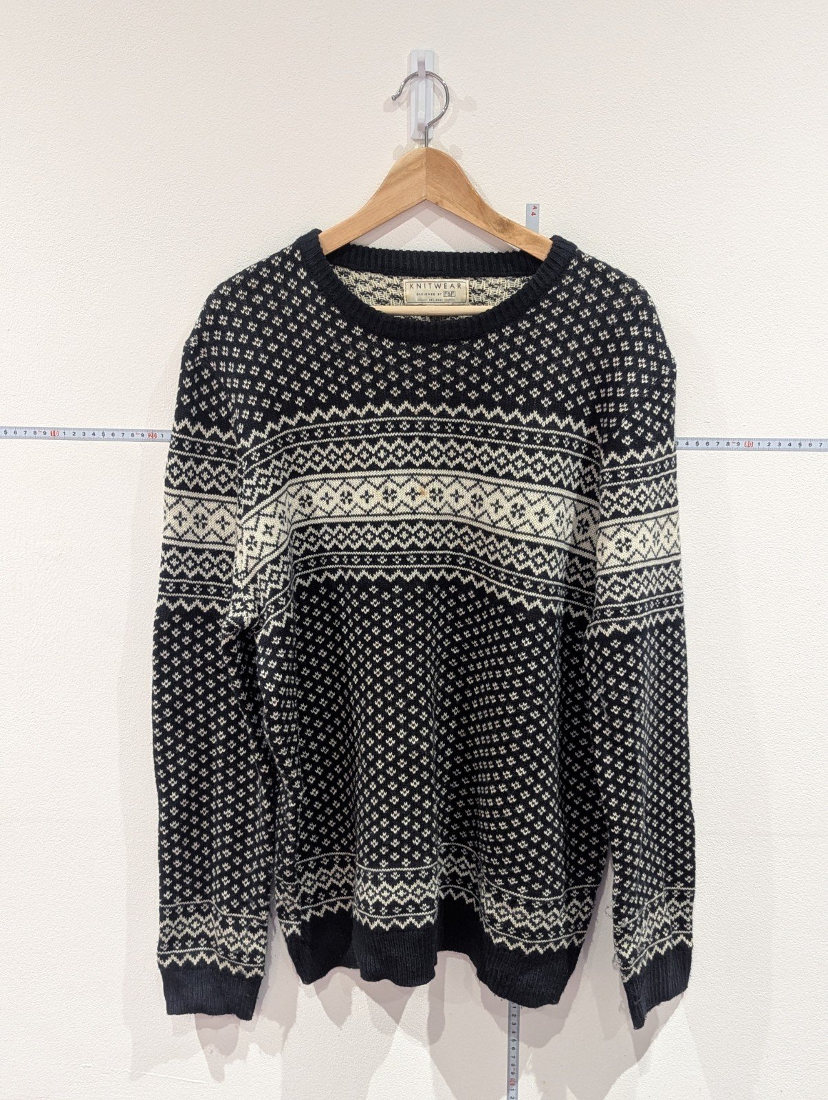 Vintage F&F Knitware Mens Cardigan Sweater Dark Blue & White Size Extra Large XL