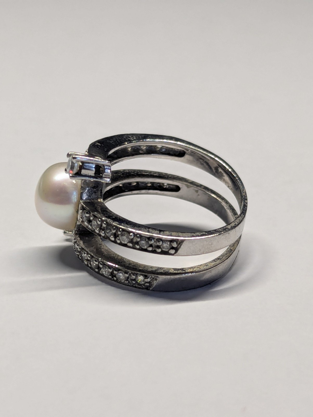 Vintage Costume Jewellery Pearl And CZ Stones Replica | Size P 1/2 - Image 5