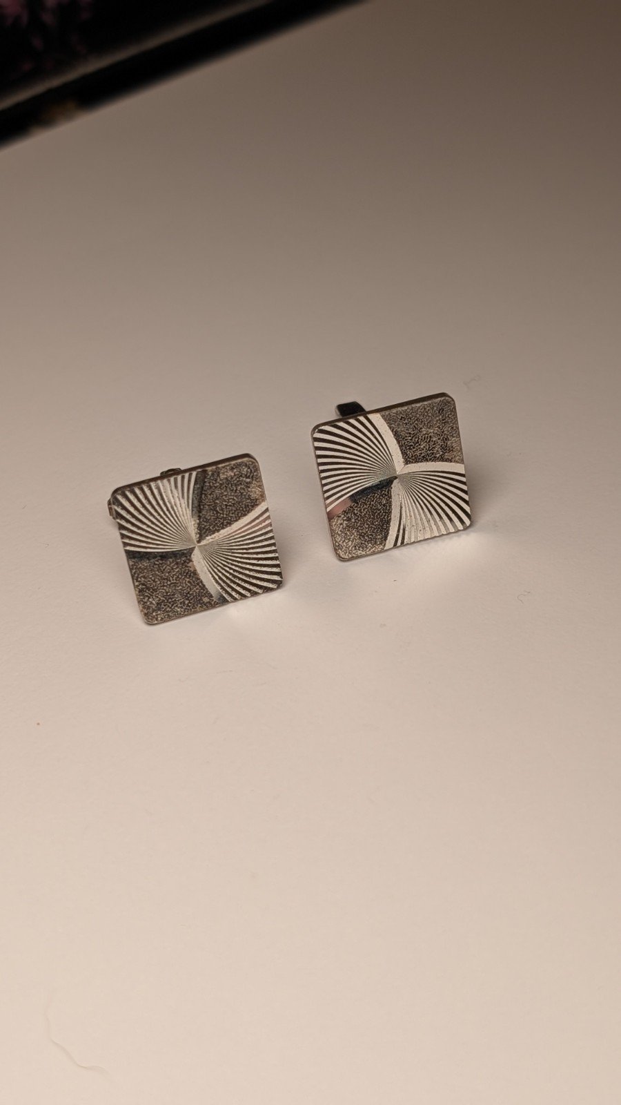 Vintage Sterling Silver Square Etched Men's Cuff Links | 925 Silver - Image 2
