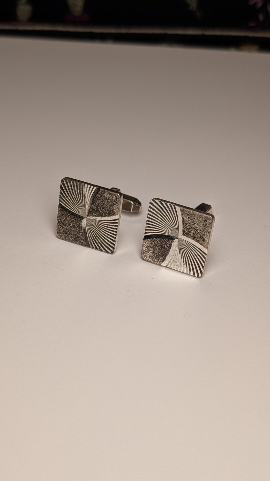Vintage Sterling Silver Square Etched Men's Cuff Links | 925 Silver - Image 3
