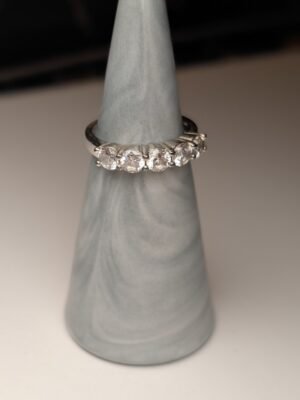 Vintage Sterling Silver CZ 5 Stone Clear Gemstone Ring | Size L 1/2 | 925