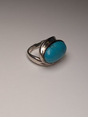 Vintage Sterling Silver Chunky Oval Blue Turquoise Ring | Size P 1/2 | 925