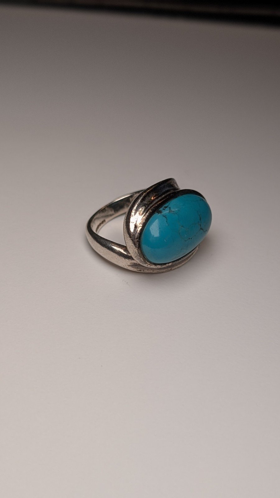 Vintage Sterling Silver Chunky Oval Blue Turquoise Ring | Size P 1/2 | 925