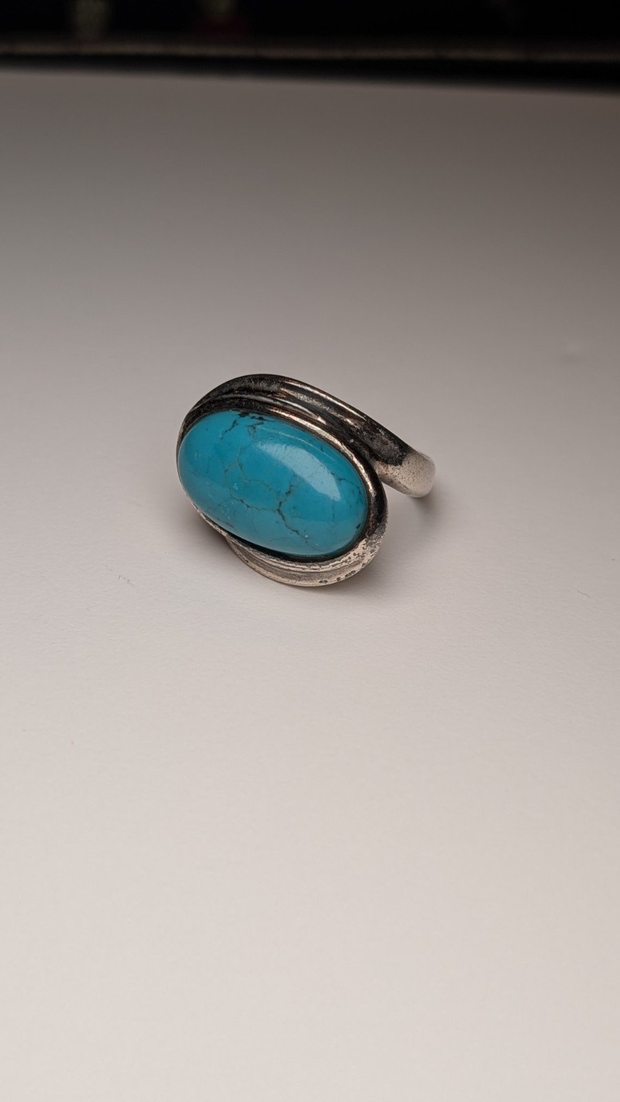 Vintage Sterling Silver Chunky Oval Blue Turquoise Ring | Size P 1/2 | 925 - Image 2