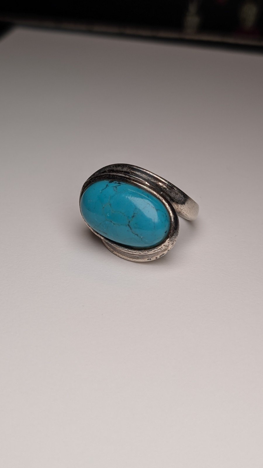 Vintage Sterling Silver Chunky Oval Blue Turquoise Ring | Size P 1/2 | 925 - Image 3