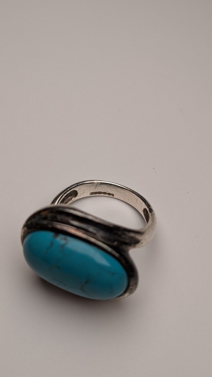 Vintage Sterling Silver Chunky Oval Blue Turquoise Ring | Size P 1/2 | 925 - Image 4