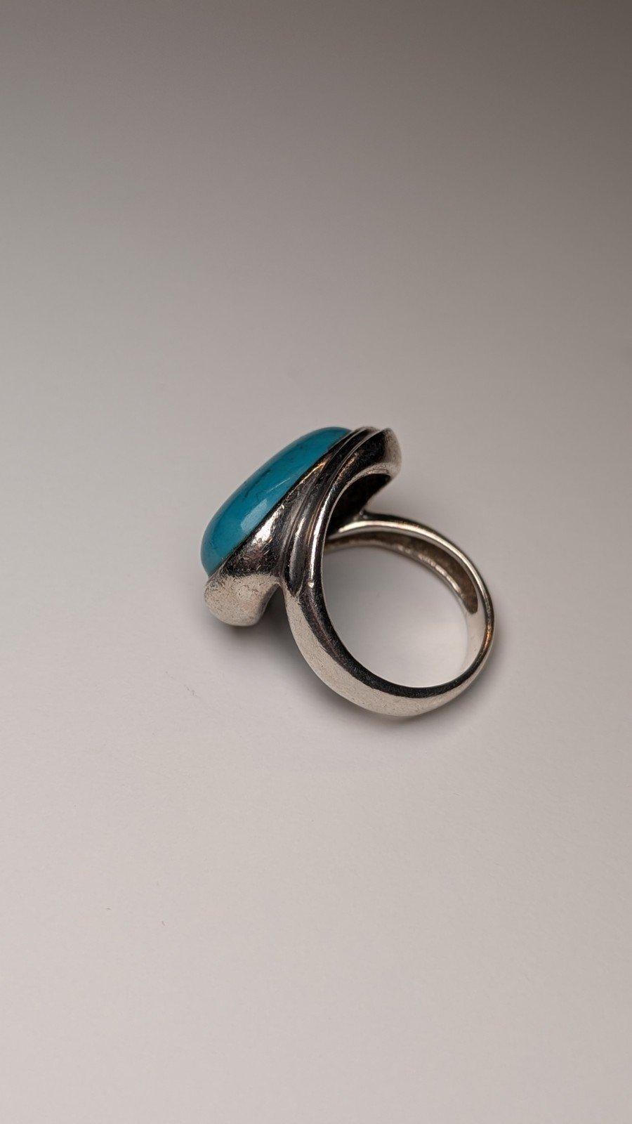 Vintage Sterling Silver Chunky Oval Blue Turquoise Ring | Size P 1/2 | 925 - Image 5
