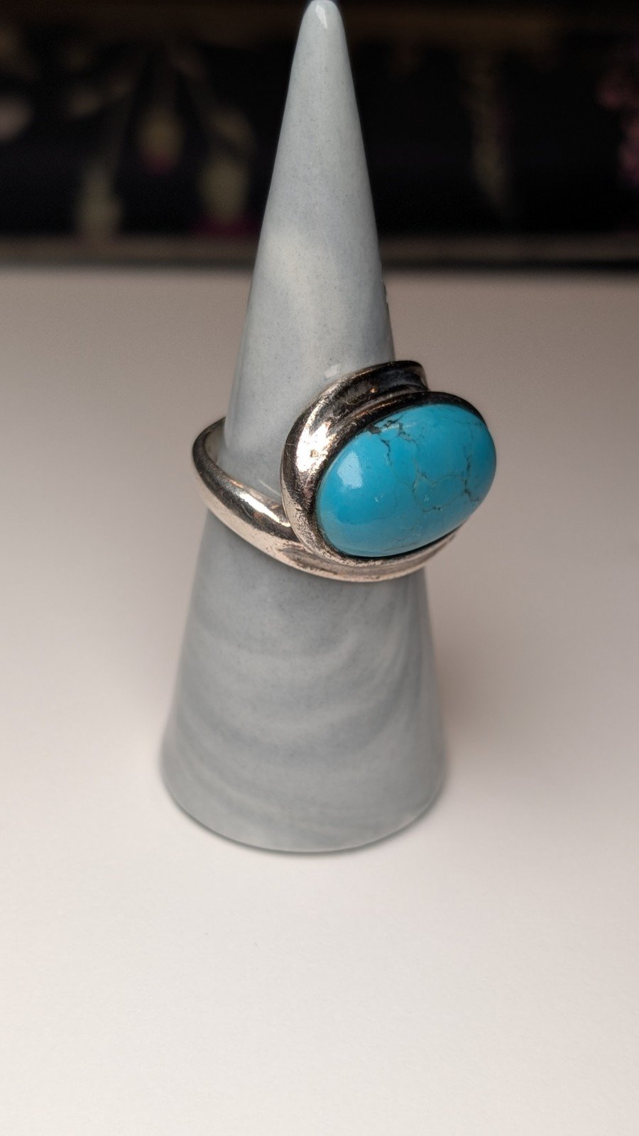 Vintage Sterling Silver Chunky Oval Blue Turquoise Ring | Size P 1/2 | 925 - Image 6