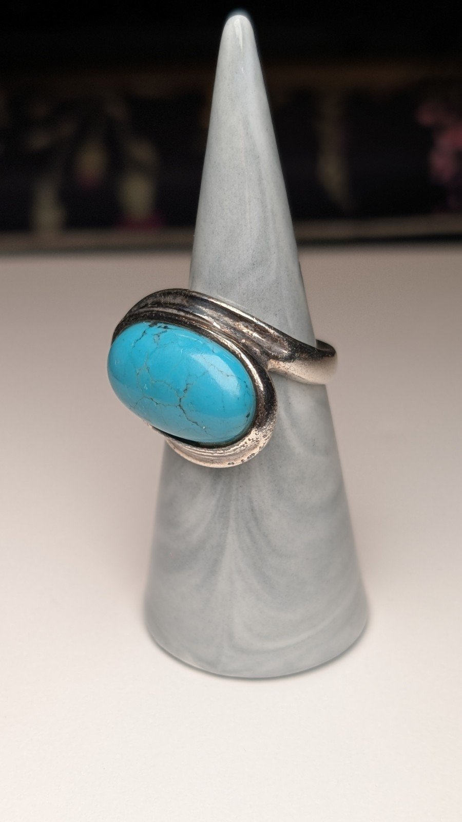 Vintage Sterling Silver Chunky Oval Blue Turquoise Ring | Size P 1/2 | 925 - Image 7