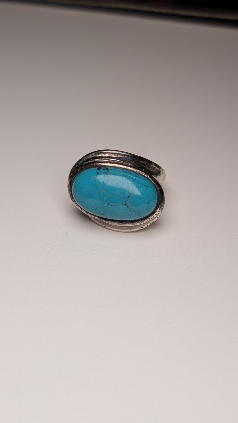 Vintage Sterling Silver Chunky Oval Blue Turquoise Ring | Size P 1/2 | 925 - Image 8