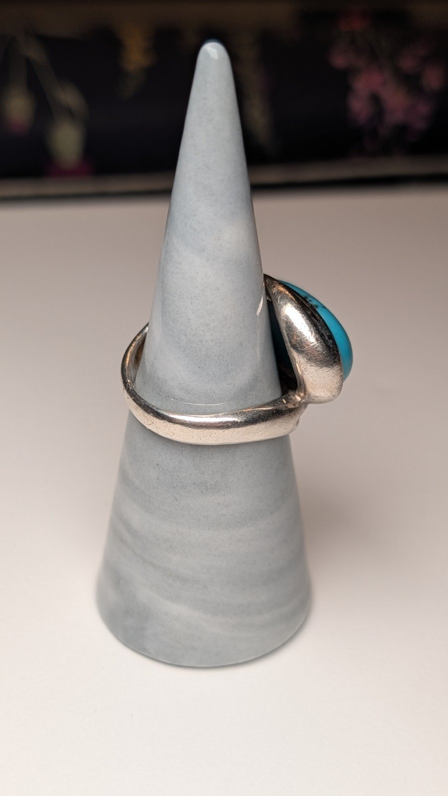 Vintage Sterling Silver Chunky Oval Blue Turquoise Ring | Size P 1/2 | 925 - Image 9