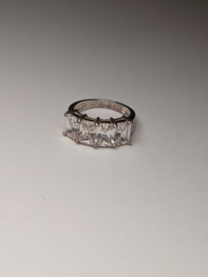 Vintage Sterling Silver CZ 4 Stone Clear Gemstone Ring | Size L 1/2 | 925