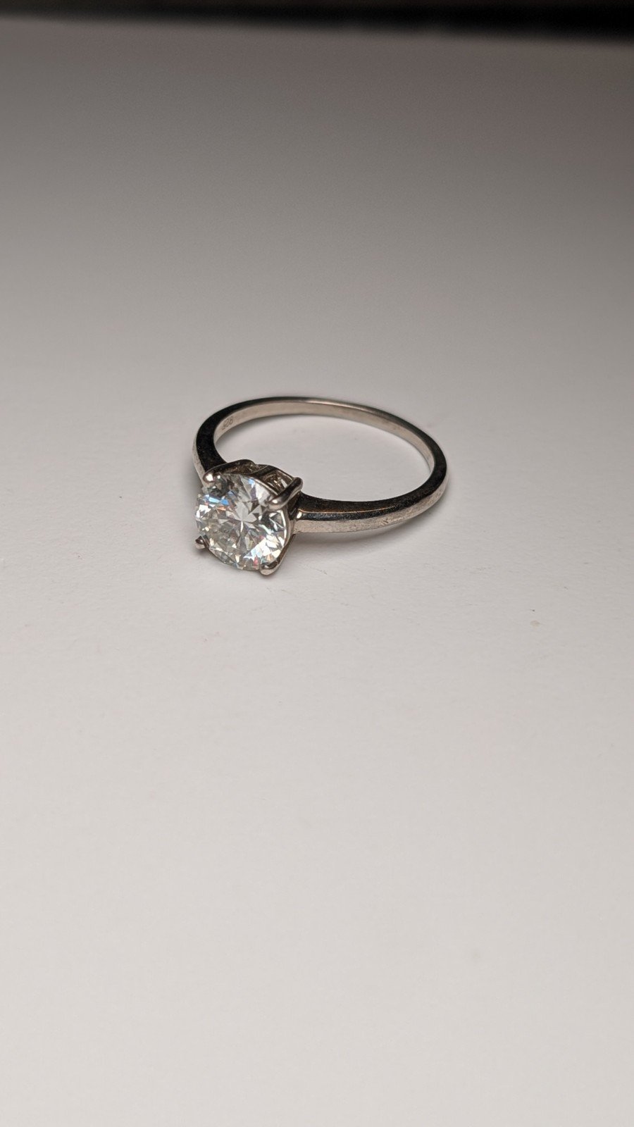 Vintage Sterling Silver CZ Stone Clear Gemstone Ring | Size T 1/2 | 925