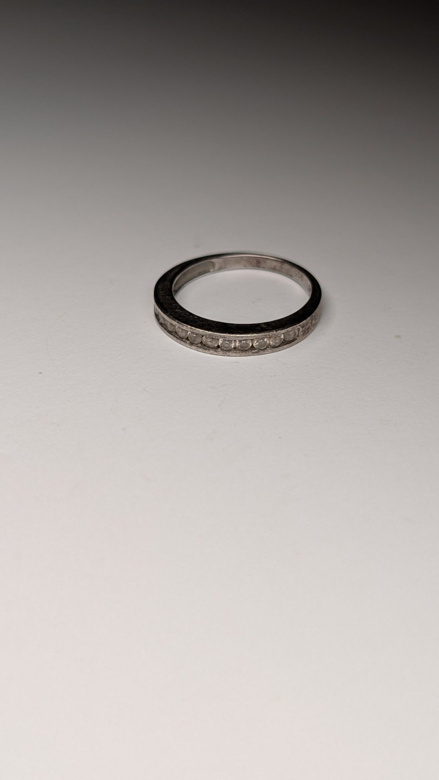 Vintage Sterling Silver CZ Stone Clear Gemstone Band Ring | Size J 1/2 | 925