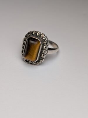 Vintage Sterling Silver Marcasite & Tigers Eye Gemston Ring | Size N | 925