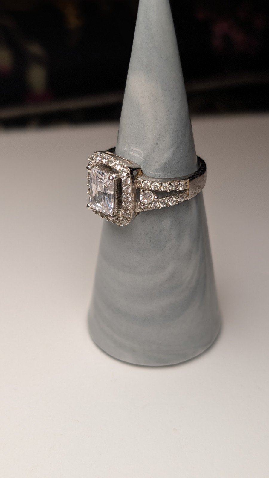 Vintage Sterling Silver CZ Clear Cluster Gemstone Ring | Size O | 925 - Image 5