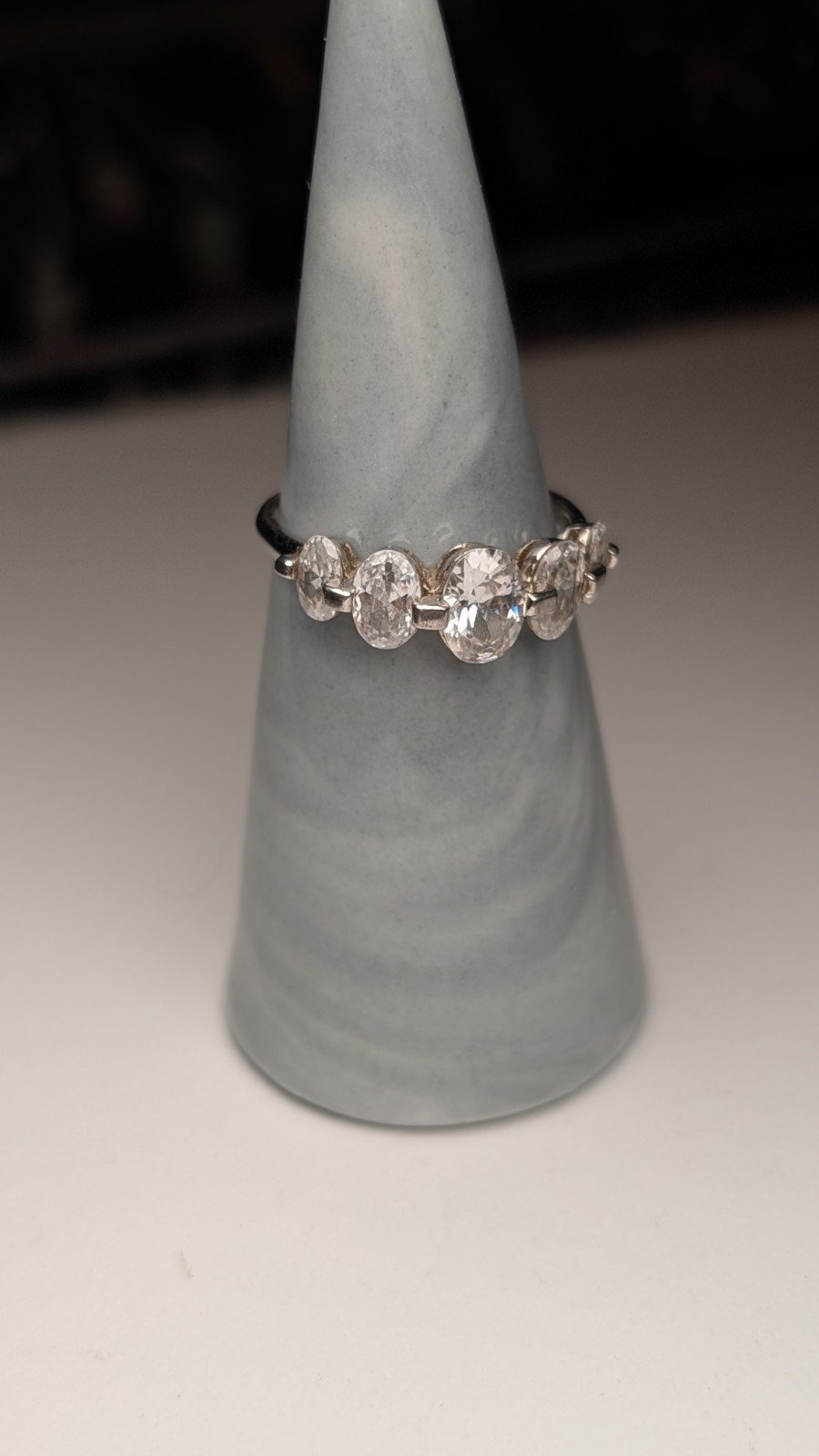 Vintage Sterling Silver CZ 5 Stone Clear Gemstone Ring | Size P 1/2 | 925